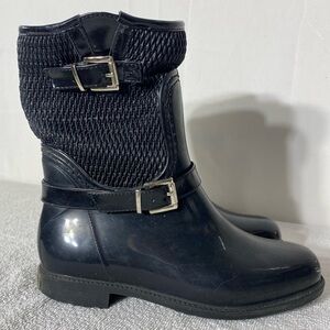 Black Rain Boots Ankle Boots Mid Calf Boots With Buckles 36